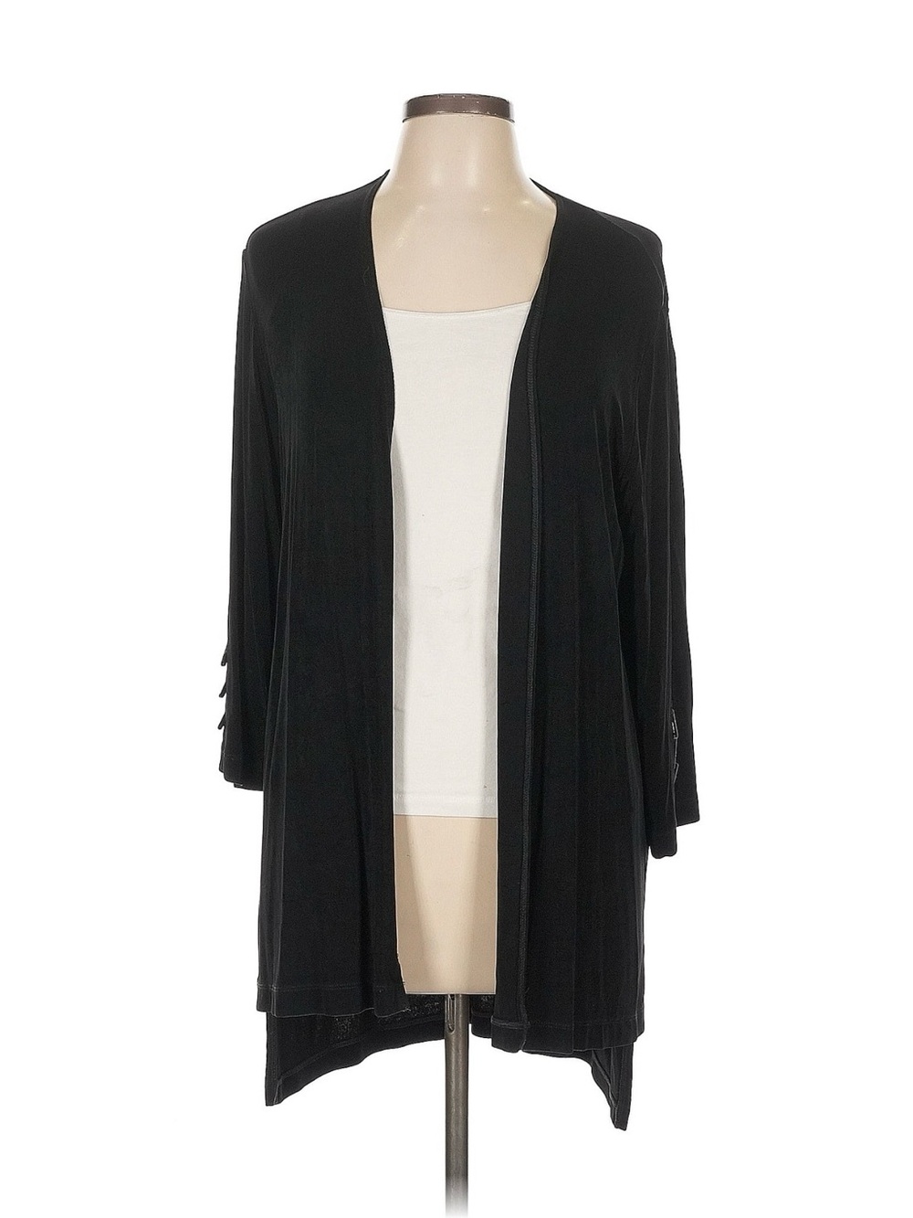 Chico's Black Open-Front Traveler’s Cardigan with 3/4 Sleeves